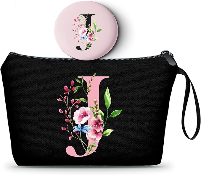 A-Z Personalized Makeup Bag with Mirror, Birthday Gifts for Women, Friend,J