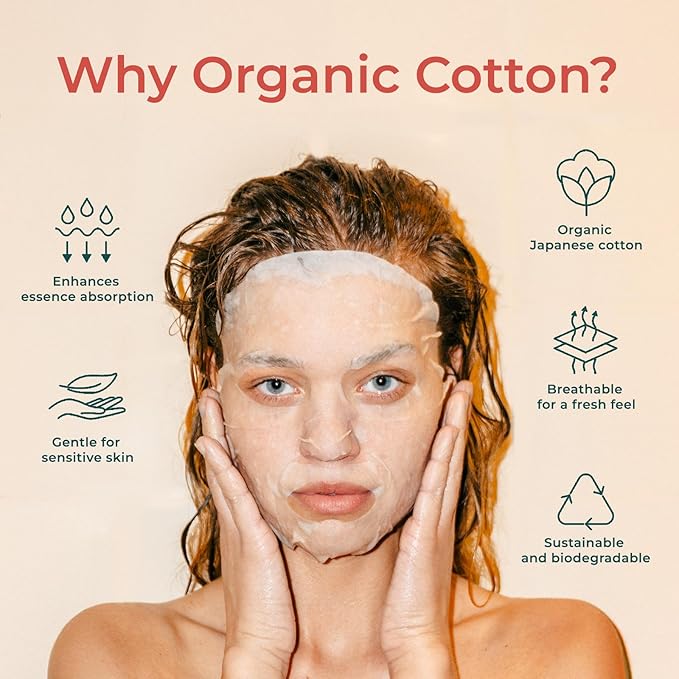 INNA ORGANIC Organic Sheet Mask - After Sun & Self Love, EWG & COSMOS Certified (Pack of 5) | Rose Geranium Essential Oils Infused Skin Care | Luxury Clean Beauty