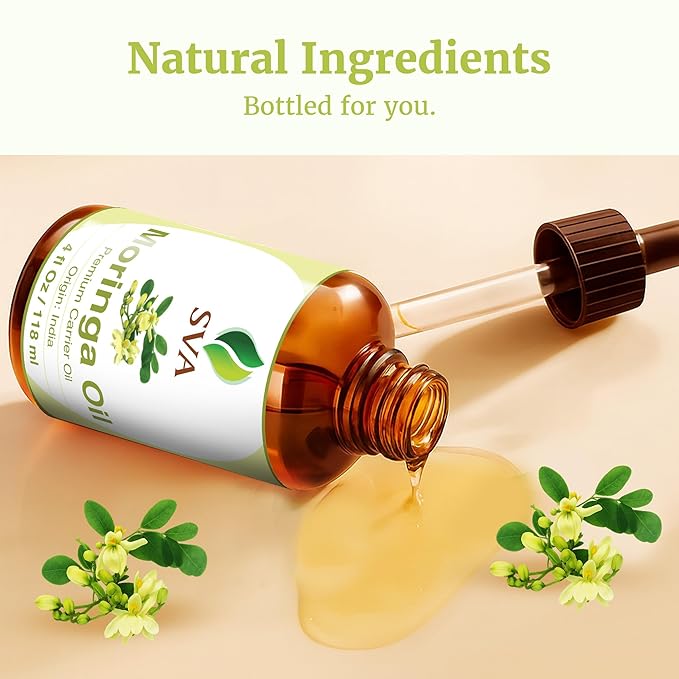 SVA Moringa Seed Oil 4 Fl Oz - for Face, Skin Care, Hair Care, Scalp Massage & Body Massage – Carrier Oil with Dropper