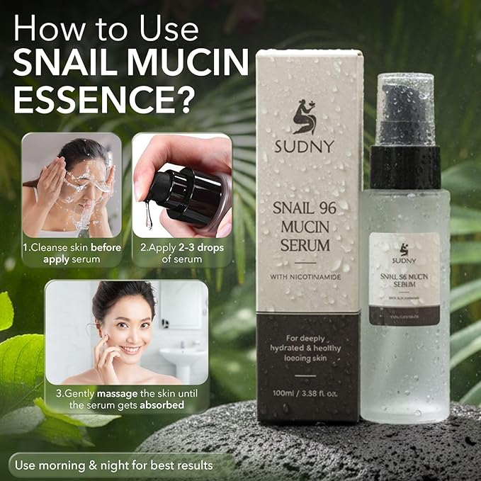 SUDNY Snail Mucin 96% Repairing Essence with Niacinamide, Aloe Vera & Glycerin - Snail Mucin Serum to Hydrate & Repair Dull Skin & Fine Lines- Gentle Skincare Serums with Snail Serum for Everyday Care