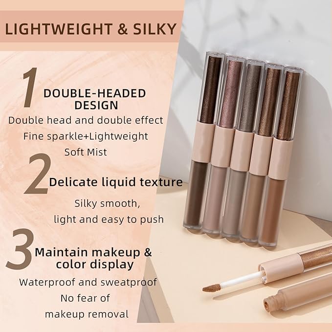 MiaSarah Liquid Eyeshadow Pencil, Earth Yellow Brown, 6-Color, Waterproof, Dual-End, Portable, Cruelty-Free