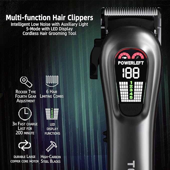TCMKY Hair Clippers for Men Professional Hair Trimmer for Men Cordless&Corded Barber Clippers for Hair Cutting & Grooming.Rechargeable Hair Trimmer Kit for Household(Silvery)