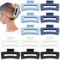 Sisiaipu Hair Clip, 4.1 Inch Large Square Hair Claws Clips 12 Pcs for Thick Hair - Blue, for Women and Girls