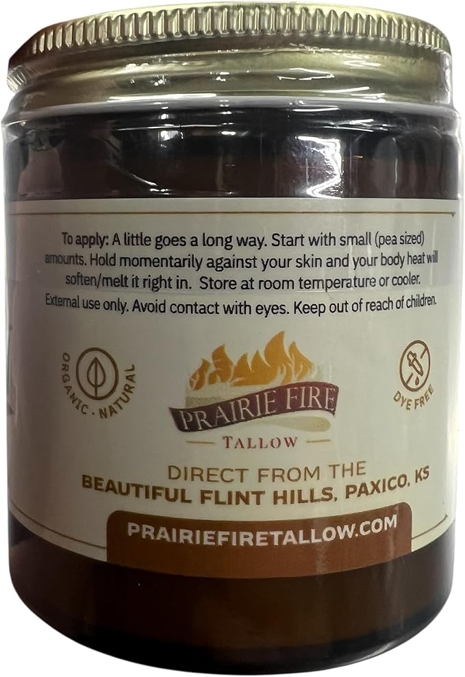Prairie Fire Candles Grass Fed Beef Tallow Balm Grown and Made in USA - Organic Grass Fed and Finished Tallow - Moisturizing Skin Care Tea Tree 4 oz