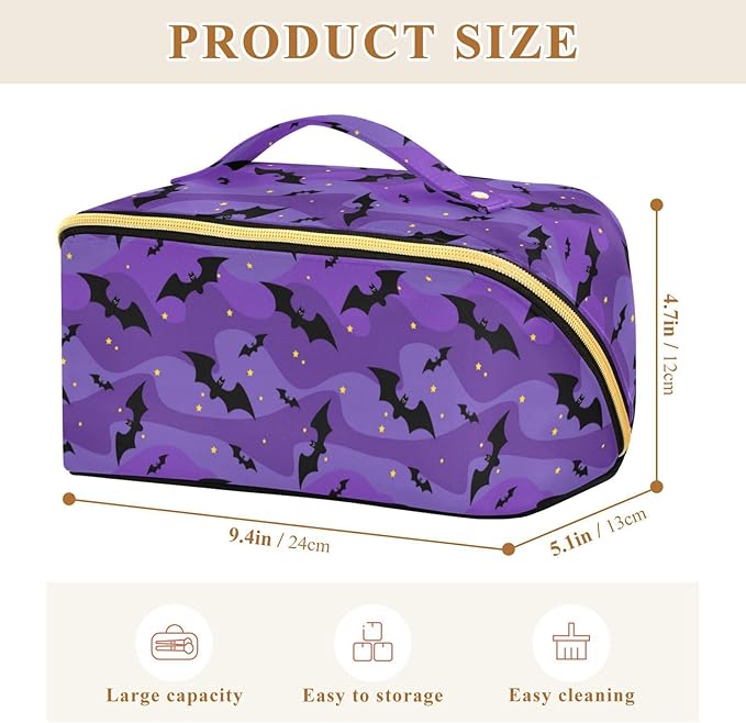 MNSRUU Makeup Organizer Bag, Halloween Black Bats Night Sky with Stars Travel Makeup Bags Makeup Vanity Case Large Capacity Rhombus Cosmetic Toiletry Bag for Girl Women Ladies