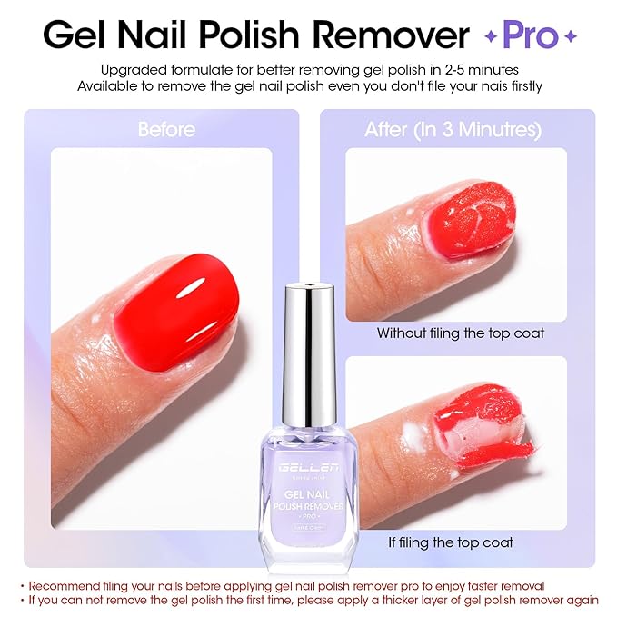 GELLEN Gel Nail Polish Remover, Gel Remover for Nails Quickly in 2-5 Minutes, Easy Use No Need to Soak or Wrap, Professional Nail Gel Remover Kit, Gel Polish Remover Pro