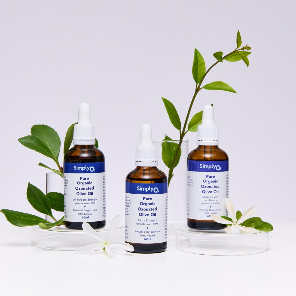 Simply O3 Pure Organic Ozonated Olive Oil Extra Strength 1200 Peroxide For Face and Skin Helps In Acne, Anti-Aging, Wrinkles and Rosacea For Sensitive Skin Made in Spain