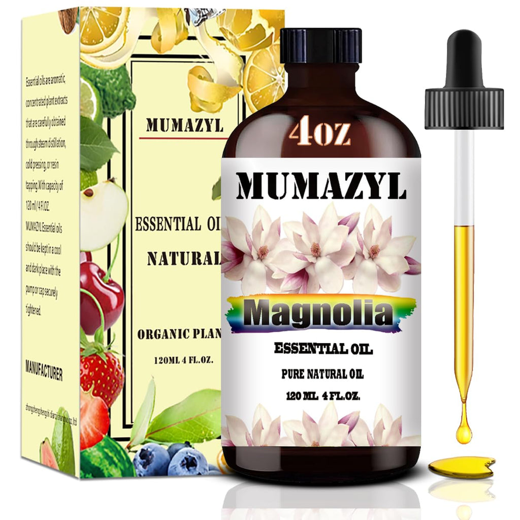 Magnolia Essential Oil, Magnolia Oil 4 Fl Oz 120ML for Diffuser Humidifier Yoga Cleaning DIY Candle Soap Making MUMAZYL Essential Oils