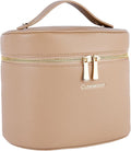 Cuteseason Large Makeup Bag Organizer, PU Leather Makeup Case with Removable Dividers, Waterproof Travel Cosmetic Bag (Khaki)