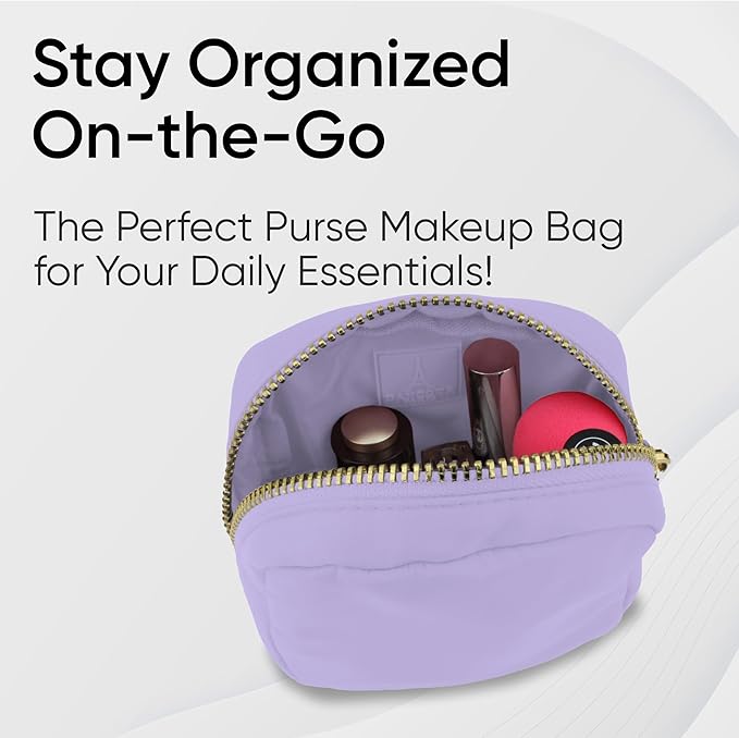 DANCOUR Small Makeup Bag for Purse – Mini Cosmetic Pouch, Travel Organizer, Small Purse Pouch, Portable Makeup Case for Women & Girls, Purple Mini Makeup Bag