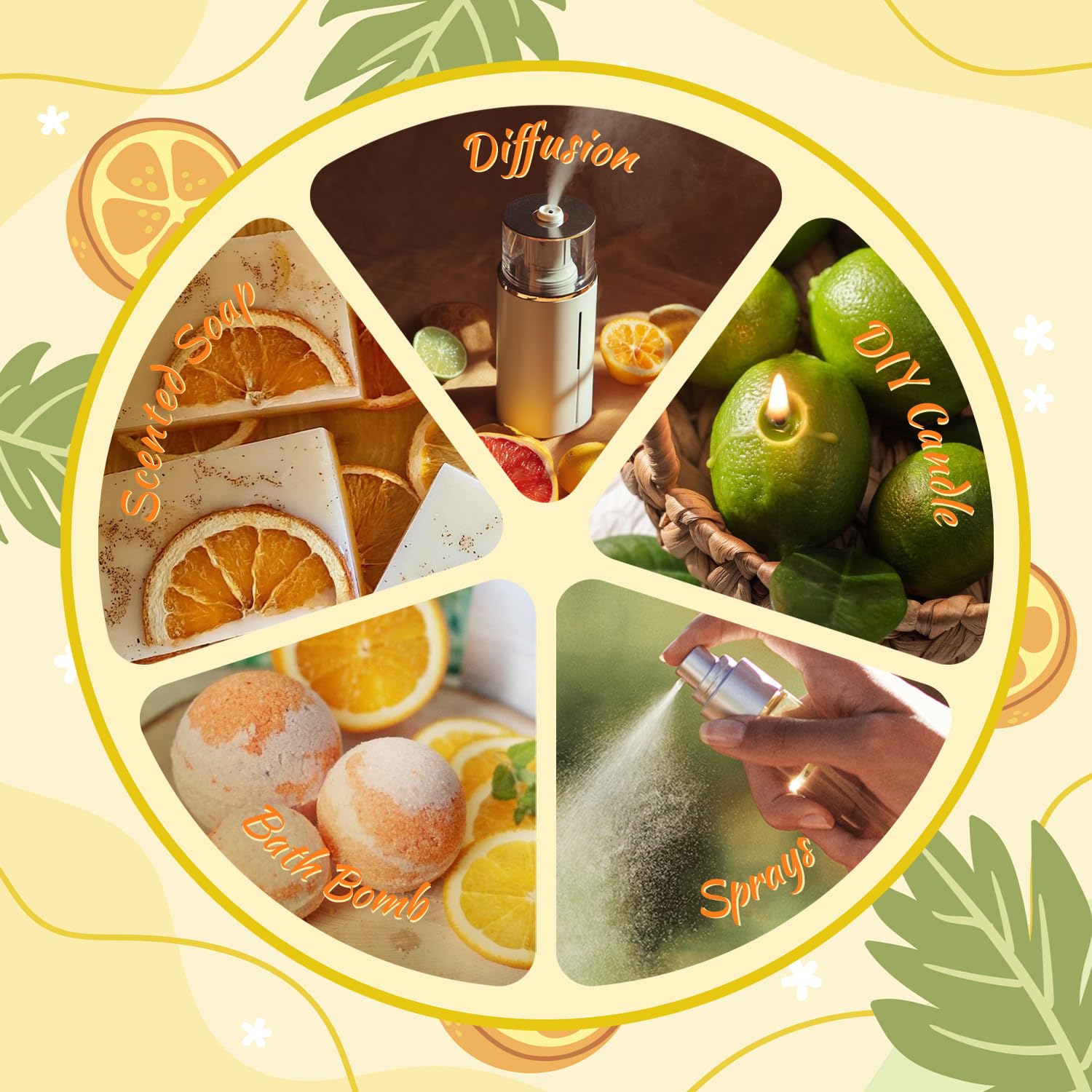Salubrito Citrus Essential Oils Set for Diffuser, Fragrance Oil | Sweet Orange, Bergamot, Lemon, Grapefruit, Mandarin Orange, Lime Scented Oil for Soap Making, Candle Making