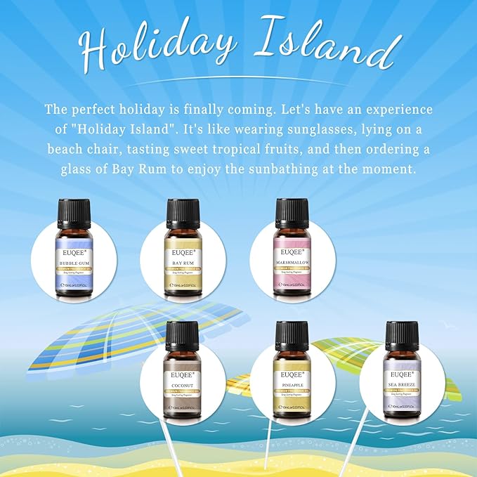 EUQEE Summer Holiday Island Fragrance Oil Gift Set of 6 for Humidifier