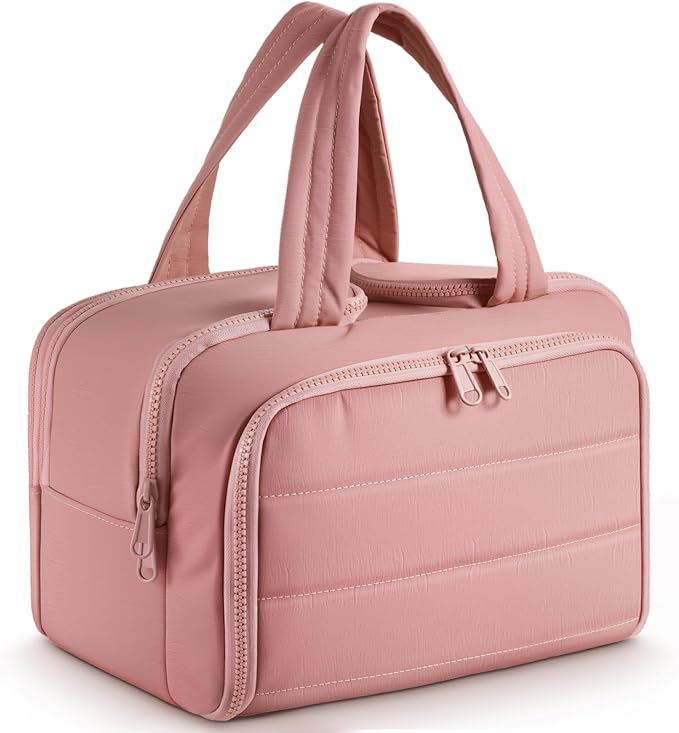 todbown Travel Toiletry Bag:  Large Capacity, 4 Compartments, Wet/Dry Separation, Ultra-Soft Lightweight Fabric & Anti-Spill Design for Travel,Gym,Gift(11.8" L) (Raspberry Pink)