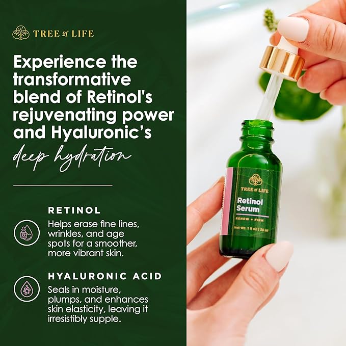 Tree of Life Retinol Serum for Face - Brightening and Hydrating Face Oil for Dark Spots and Fine Lines - Suitable for Sensitive Skin - Dermatologist Tested Skin Care - 2 Fl Oz