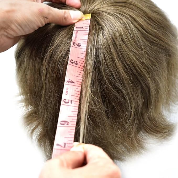 F M FACE MIRACLE NEW YORK Mens Toupee Human Hair Piece French Lace Toupee for Man Hair System Indian Human Hair Replacement Systems V-Looped PU Front Hairpieces 6"X9" 6# LIGHT BROWN