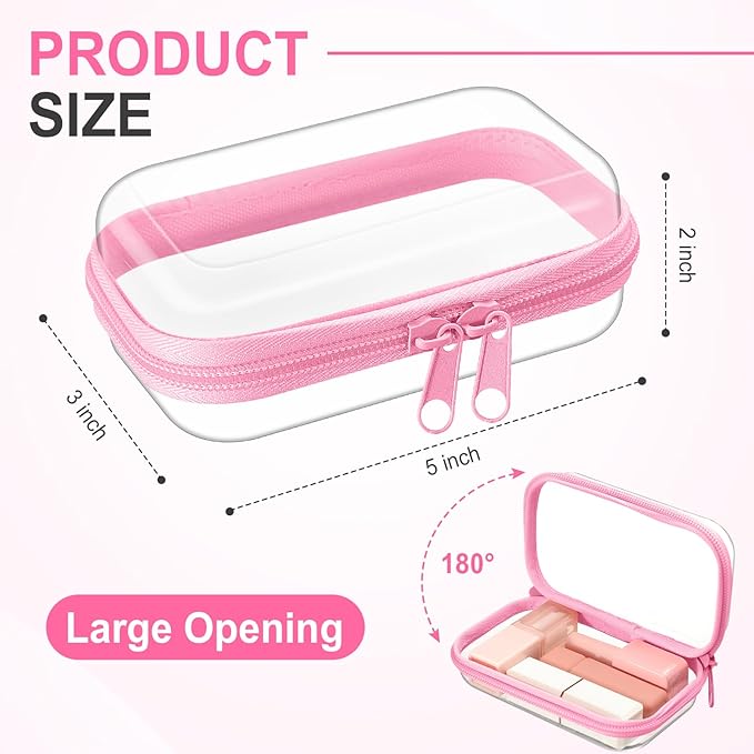 Hoolerry 3 Pcs Clear Hard Zipper Case Hard Plastic Zipper Pouch Makeup Bag Portable Travel Organizer for Cosmetics, Office Supplies, Documents & Toiletries(Pink,Xs)