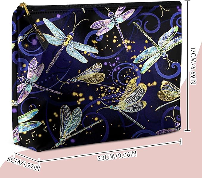 GEGEPINK Cute Makeup Bag for Purse Waterproof Cosmetic Bags for Women Funny Smooth Zipper Travel Toiletry Pouch 10X8 Inches-Dragonfly Makeup pouch