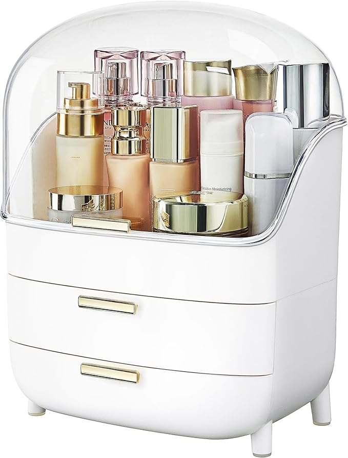 Vtopmart 3-Tier Skincare Makeup Organizer with Drawer and LId, White