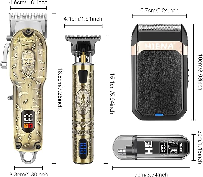 HIENA PRO Hair Clippers for Men Professional, Cordless Barber Clipper and T-Blade Beard/Hair Trimmer Set, Electric Razor Foil Shaver Nose Trimmer Barber Kit, Men's Hair Cutting Kit