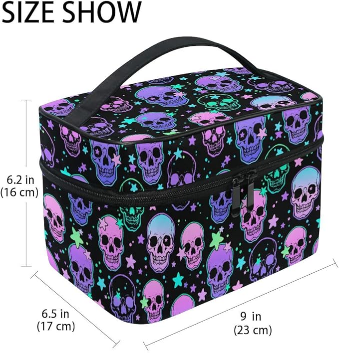 MNSRUU Makeup Bags, Stars Purple Skulls Makeup Organizer Bag Makeup Case Cosmetic Toiletry Bag for Girl Women Ladies