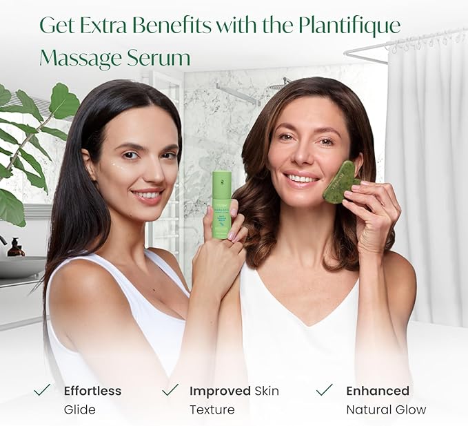 PLANTIFIQUE Jade Gua Sha Facial Tools - Lymphatic Drainage Face Massager | Guasha Tool for Face Sculpting & Jawline Shaper - Skincare Gift - Reduces Puffiness & Relieves Tension