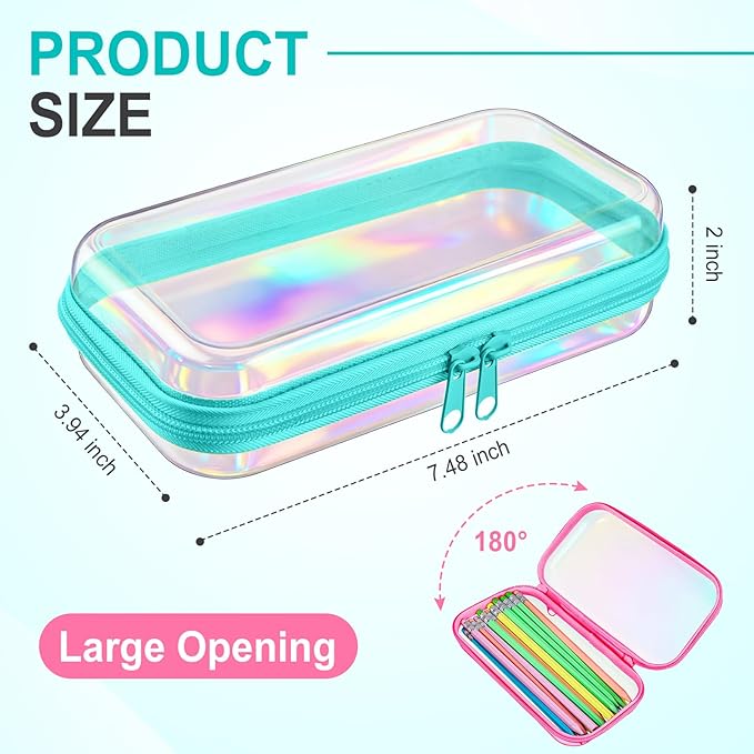Hoolerry 3 Pcs Clear Hard Zipper Case Hard Plastic Zipper Pouch Makeup Bag Portable Travel Organizer for Cosmetics, Office Supplies, Documents & Toiletries(Laser,S)