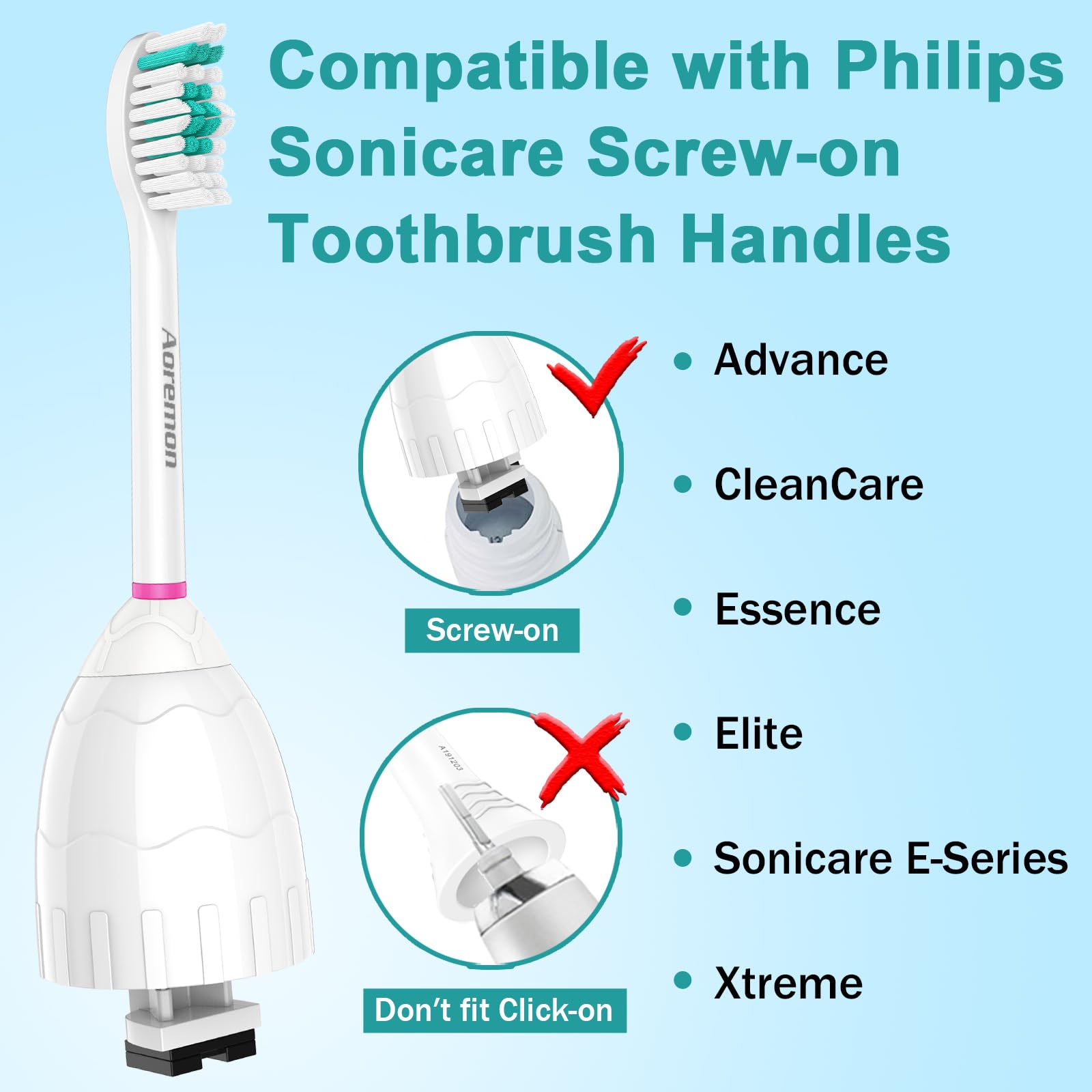 Aoremon Replacement Toothbrush Heads Compatible with Philips sonicare E-Series, 6 Pack Replacement Brush Heads Come with Caps