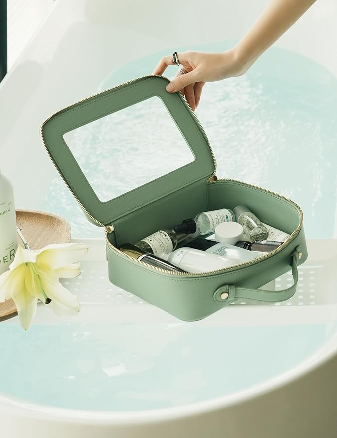Popvibe Clear Makeup Bag Mahjong Tile Bag with Zipper and Handle Sage Green