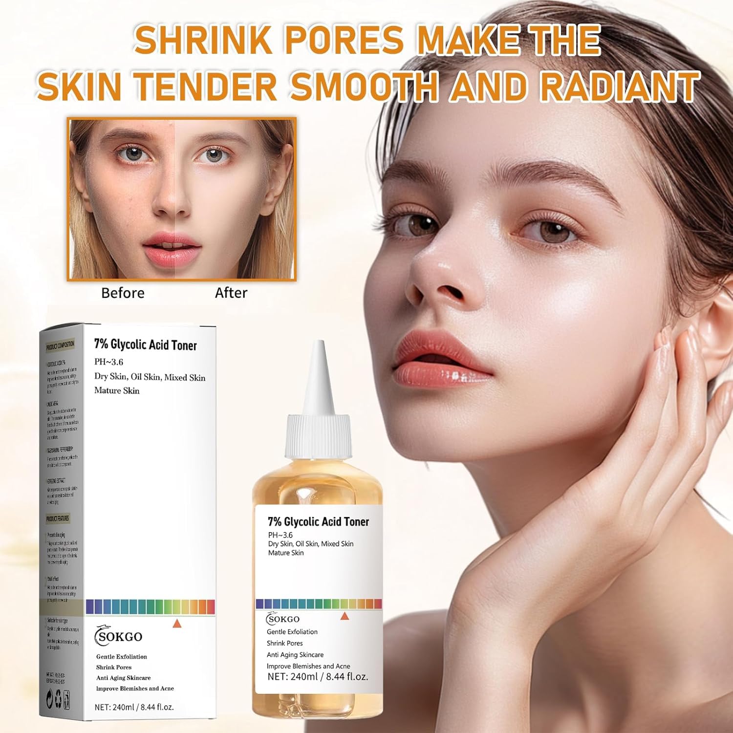 7% Glycolic Acid Exfoliating Toner, Exfoliating Facial Toner, Pore Minimizing Toner, Smooth Skin, Even Tone, Hydrating Formula