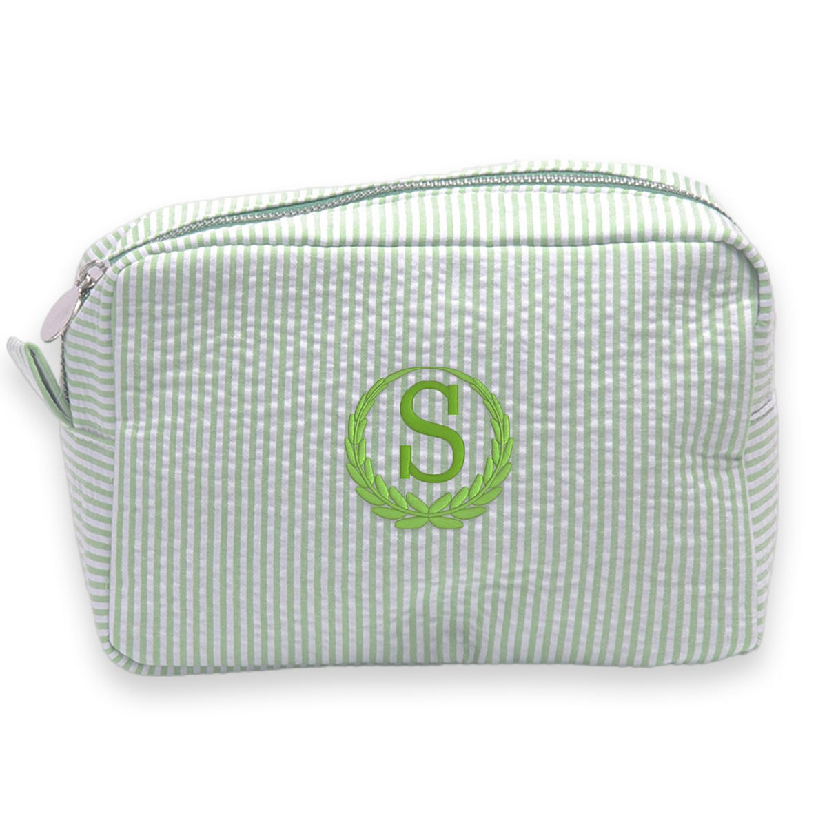 jcyif Custom Makeup Bag Personalized Cosmetic Bag Cute Seersucker Travel Toiletry Bag for Women Embroidered Bag Organizer for Bride Makeup Bag Gift Green