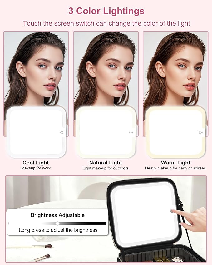 Relavel Initial Makeup Bag with LED Mirror for Women, Personalized Travel Cosmetic Organizer Train Case, Birthday Gifts for Teens Girls Grandkids Graduation Teacher Friends, Trendy Stuff, Black A