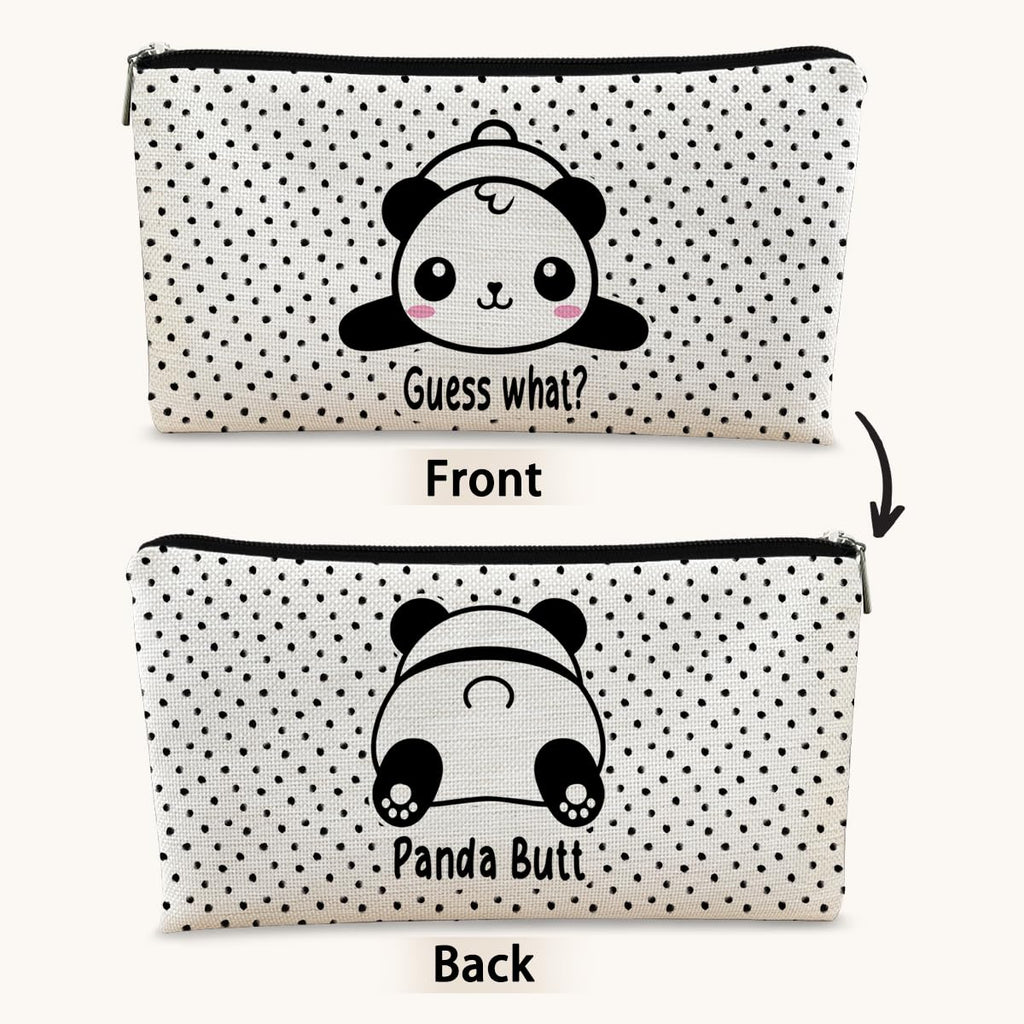 BARPERY Panda Gifts Dots Makeup Bag,Gifts for Panda Lover Wonmen Girls,Cute Baby Panda Guess What It's Pug Butt Cosmetic Bag,Makeup Case for Teen Girls Daughter,Panda Accessories,Canvas Zipper Pouch