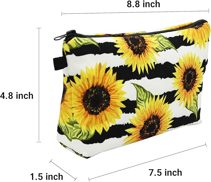 Aiphamy Cute Travel Makeup Bag Cosmetic Bag Small Pouch Gift for Women (Stripes Sunflowers)