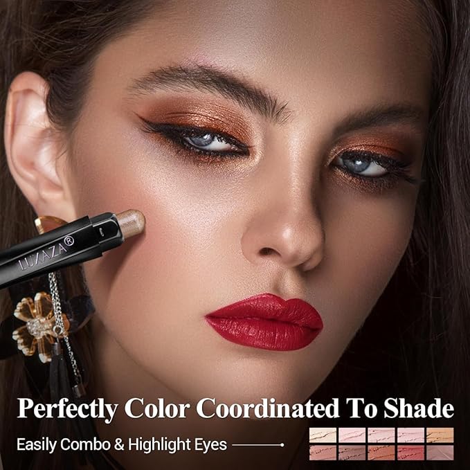 LUXAZA PRO Brown Eyeshadow Stick Makeup Set 10PCS, Neutral Shimmer And Matte Cream Eye Shadow Palette, Metallic Bronze Smoky Eyeliner Brightener Crayon Pencil Kit, Ideal Gift for Women -Love's Gifts