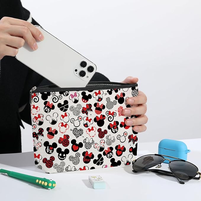 2PCS Cute Cartoon Mouse Print Makeup Bag Magic Cartoon Mouse Cosmetic Bag for Women Animal Lovers Gifts for Women Female Her Daughter Cousin Best Friend Bestie BFF Mothers Day Graduation Birthday