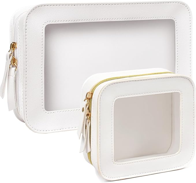 FFpaw 2 Pcs Clear Makup Bag Set, Clear Cosmetic Bags with Zipper Waterproof Small Travel Cosmetic Case Cute Make Up Pouch Mini Car Essentials for Women Travel Car Organizer