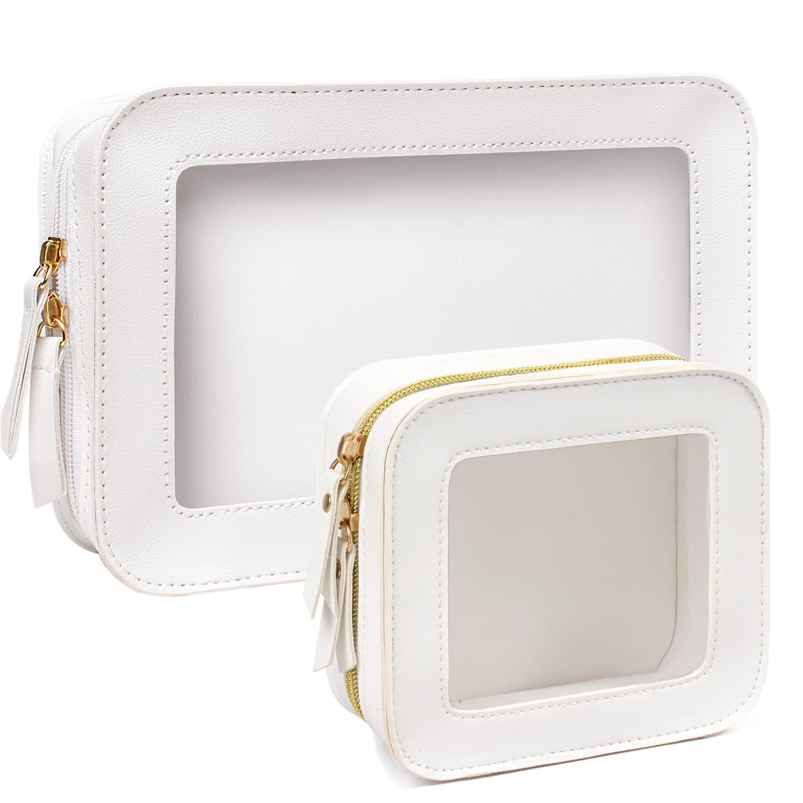 FFpaw 2 Pcs Clear Makup Bag Set, Clear Cosmetic Bags with Zipper Waterproof Small Travel Cosmetic Case Cute Make Up Pouch Mini Car Essentials for Women Travel Car Organizer