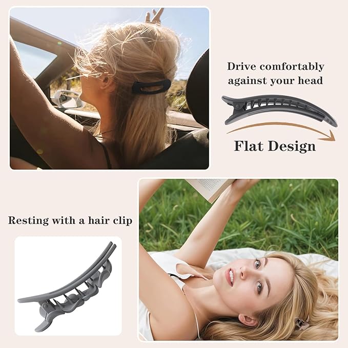 6 Pack Large Flat Claw Clips for Women, French Matte Non Slip Flat Hair Clips, 3 Styles Strong Hold Side Slide Barrettes for Thick Thin Fine Hair, Duckbill No Crease Hair Accessories (Pink&Blue)
