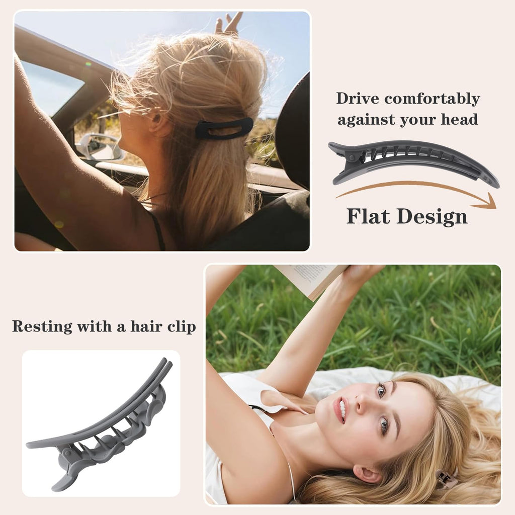6 Pack Large Flat Claw Clips for Women, French Matte Non Slip Flat Hair Clips, 3 Styles Strong Hold Side Slide Barrettes for Thick Thin Fine Hair, Duckbill No Crease Hair Accessories (Pink&Blue)