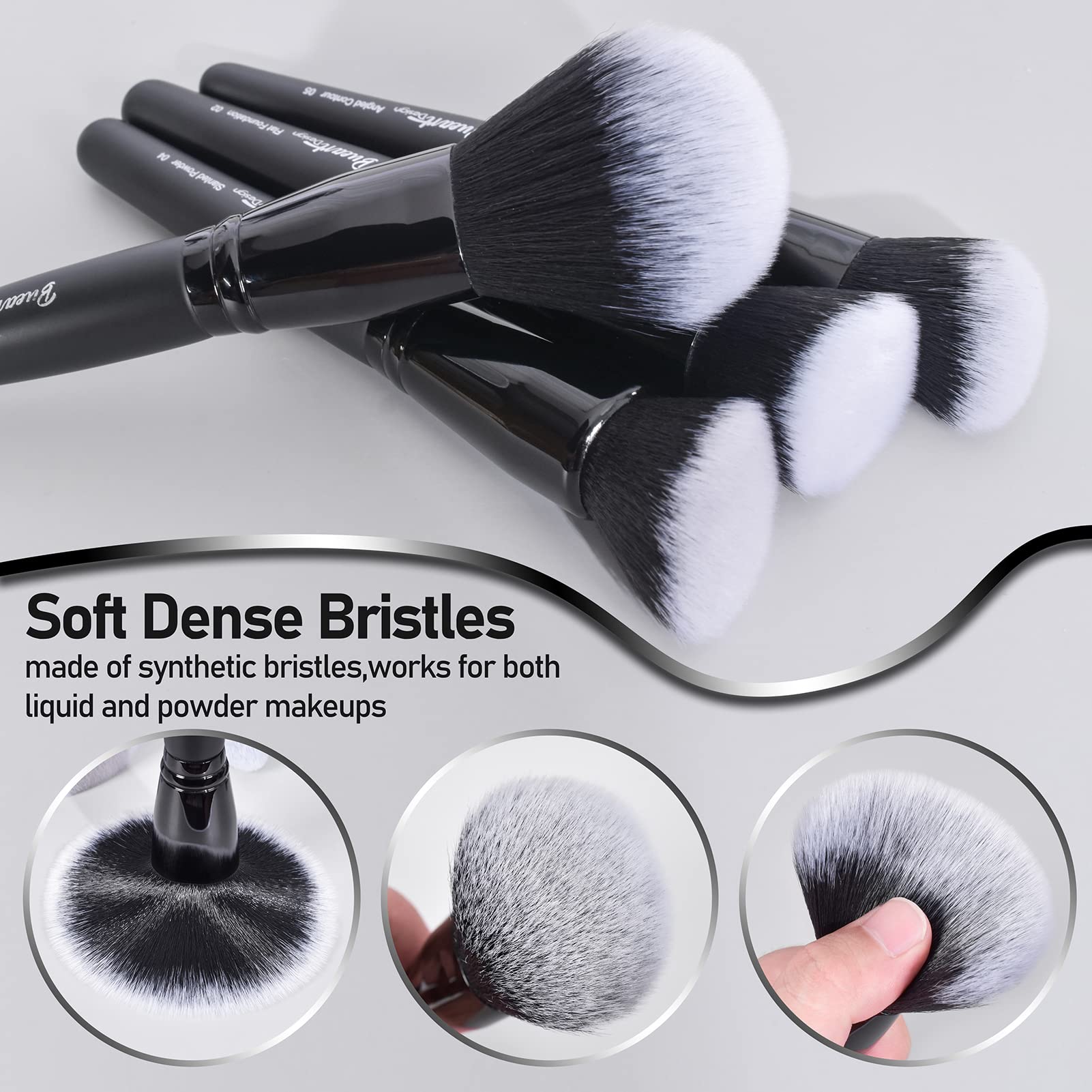 Bueart Design 19Pcs Ultra Soft Black Labeled Dense Hair Makeup Brushes Set
