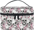 MNSRUU Makeup Bag, Halloween Skull Flowers And Pink Cherries Travel Makeup Organizer Bag Cosmetic Cases Toiletry Bags for Girl Women Ladies