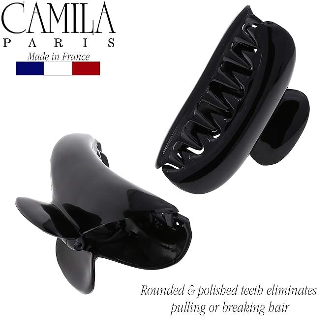 Camila Paris MP2 French Hair Clips for Women, 2.75" Medium Claw Clips for Thick Hair, Black Claw Clip, Strong Hold No Slip Accessories Clip for Women, Made in France