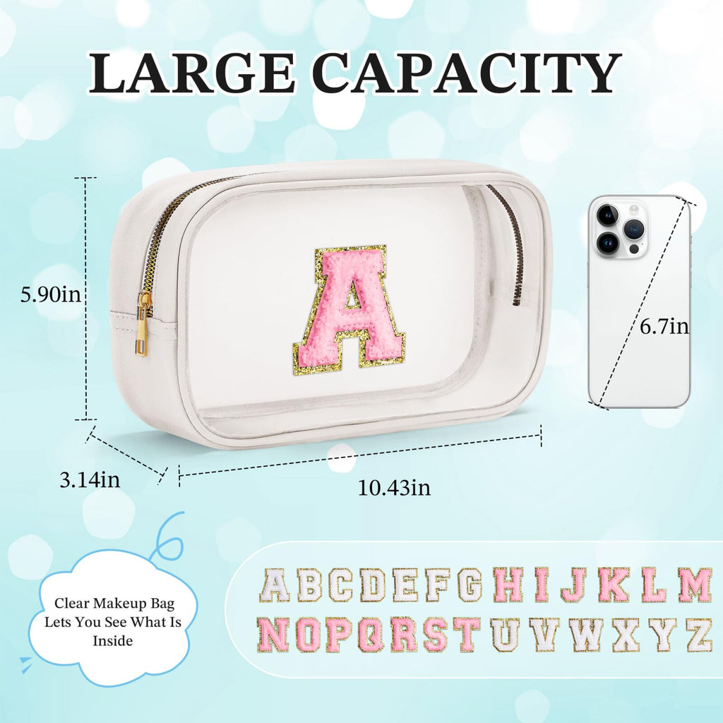 YOOLIFE Initial Birthday Gifts for Girls Kids Travel Toiletry Bag Birthday Gifts for Girls Kids Clear Makeup Bag Preppy Cosmetic Bag Birthday Gifts for 3 4 5 6 7 8 9 10 11 12 13 Year Old Girls White K