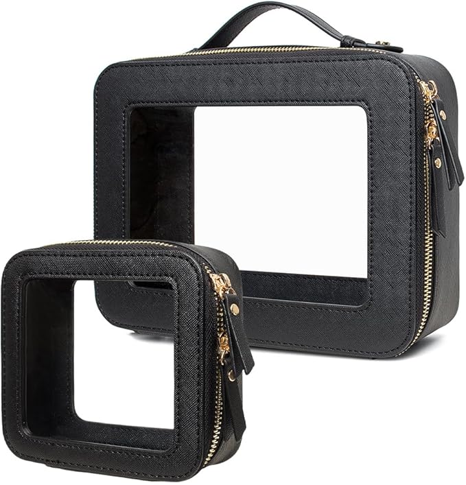 2Pcs Travel Clear Makeup Bag, American Mahjong Tile Bag Cosmetic Case with Zipper Portable Makeup Pouch Toiletry Bag Traveling Cosmetic Organizer Storage Bag Car Organizer Car Essentials for Women