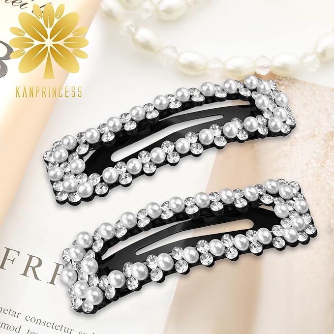 Kanprincess Rhinestone and Crystal Hair Clips 2-Pack, Sparkly Barrettes & Elegant Bling Accessories for Women & Girls(Set21)