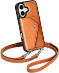 LUCKYCOIN Crossbody Phone Case for iPhone 17,100% Genuine Leather Phone Wallet Case for Women, Fashion Premium Hands-Free Phone Purse with Expandable Flip Card Holder & Adjustable Strap - Retro Brown