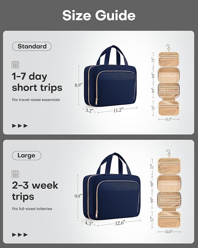 HOTOR Hanging Travel Toiletry Bag Women Men, Dark Blue, Medium