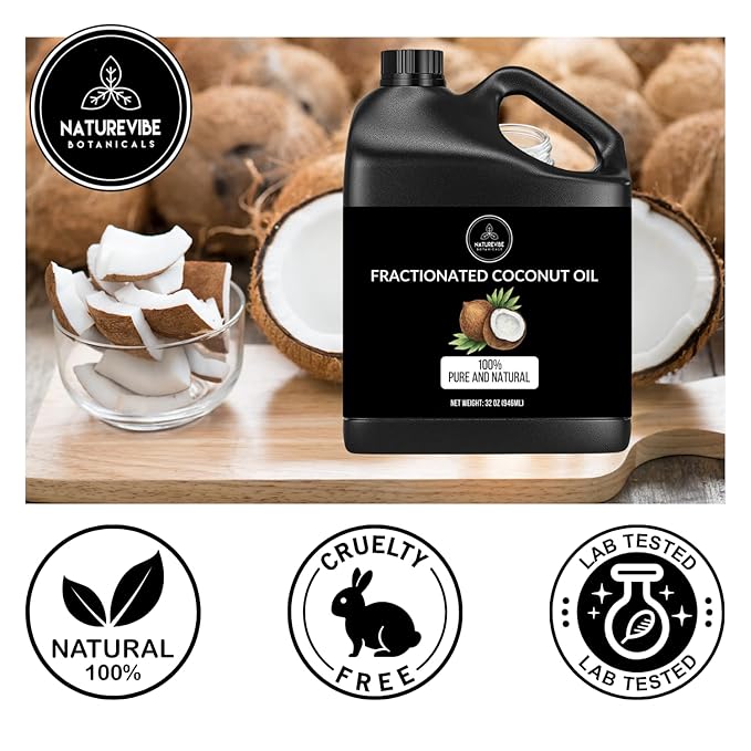 Naturevibe Botanicals Fractionated Coconut Oil 32 Ounces | 100% Pure and Natural | Great for Skin Care and Hair Care