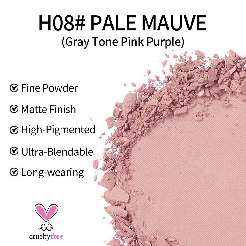 Erinde Single Matte Eyeshadow Palette, Velvet Eye Shadow Compact Powder Natural Makeup, Long-Lasting Eye Makeup, Ultra-Blendable, Pigmented Color, Vegan Formula, H08 Pale Mauve