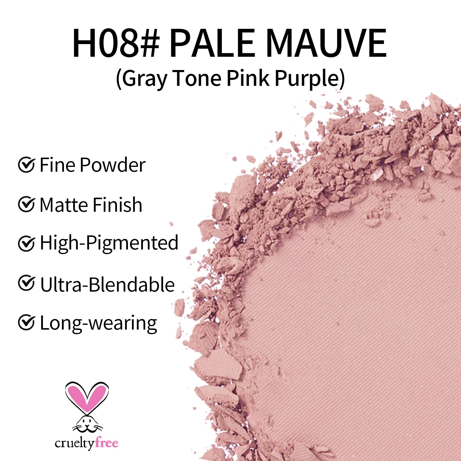 Erinde Single Matte Eyeshadow Palette, Velvet Eye Shadow Compact Powder Natural Makeup, Long-Lasting Eye Makeup, Ultra-Blendable, Pigmented Color, Vegan Formula, H08 Pale Mauve